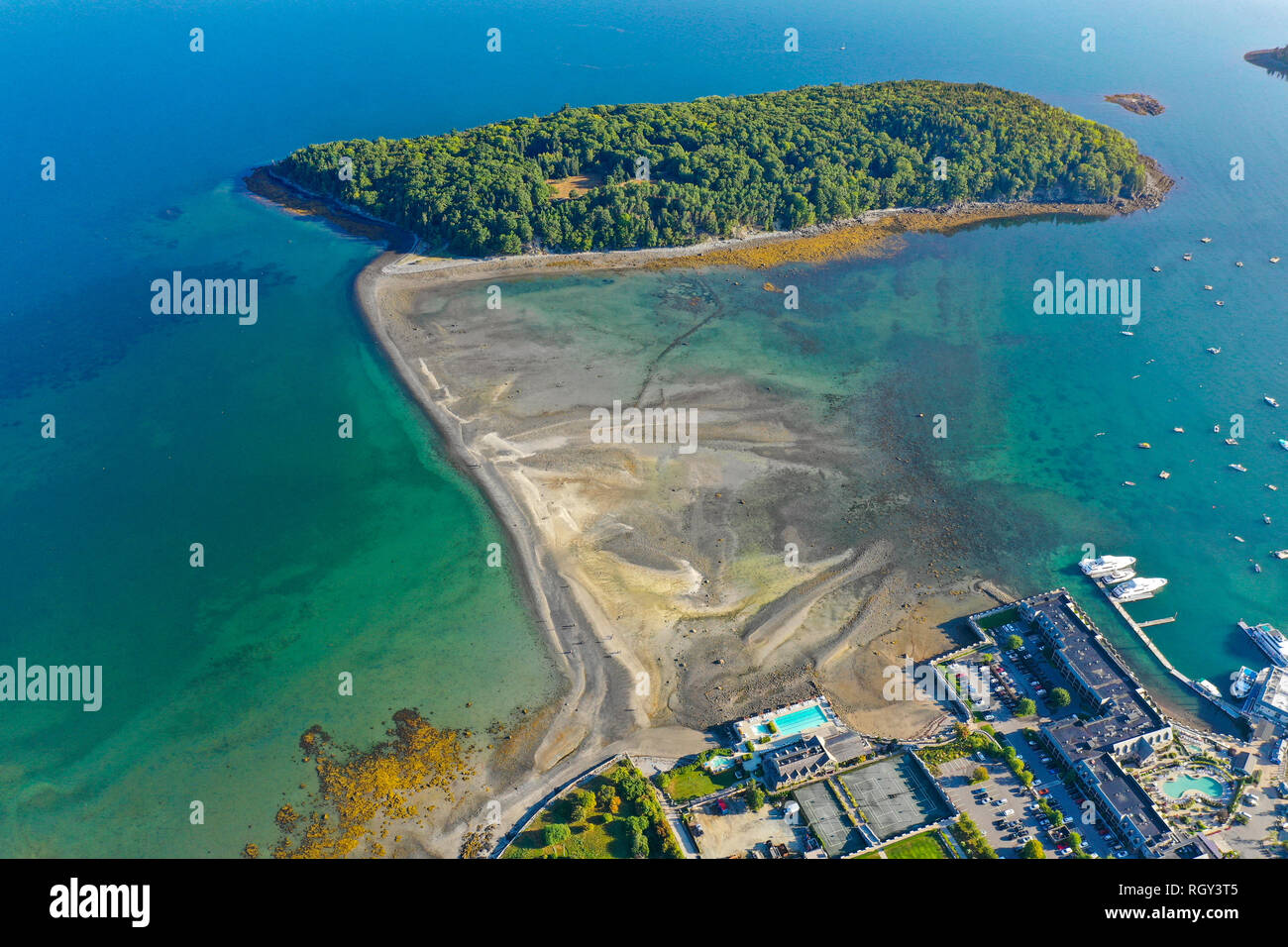 Bar isola ponte di terra, Bar Island, Bar Harbor, Maine, Stati Uniti d'America Foto Stock