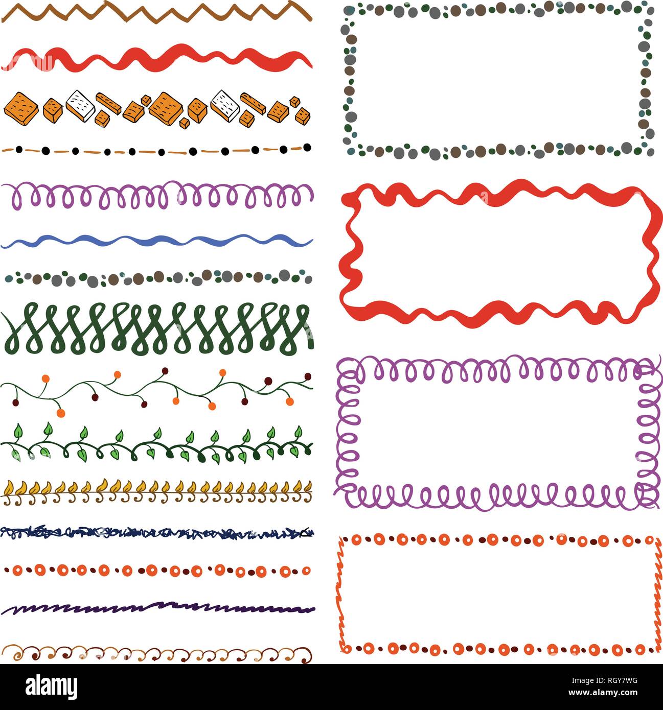 Set di disegnati a mano doodle frame. Schizzo le frontiere Illustrazione Vettoriale