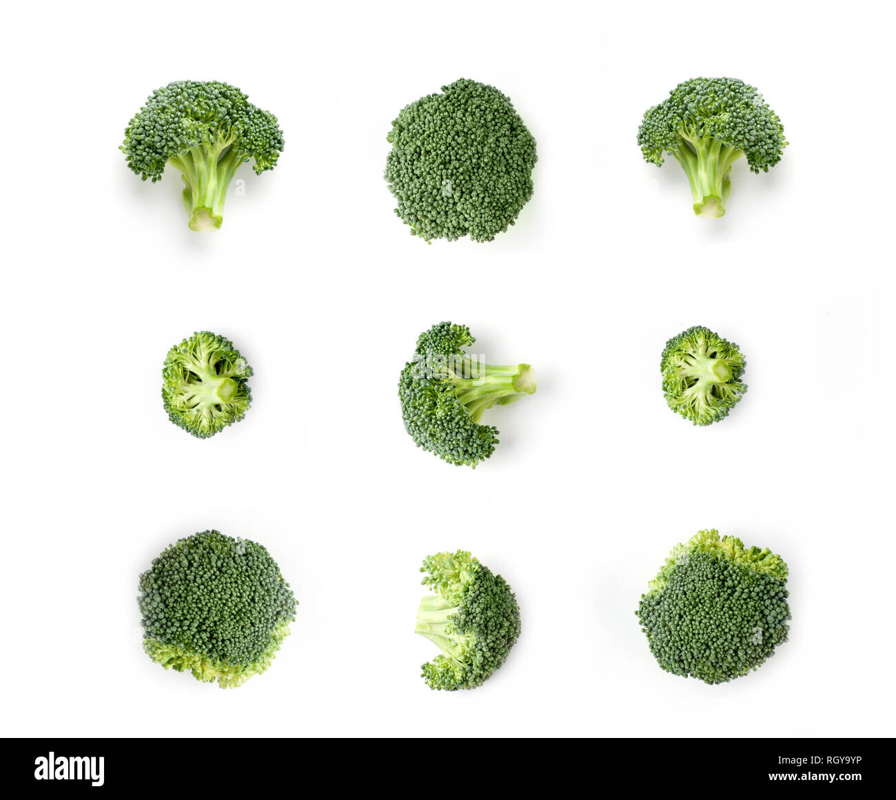 Broccoli isolato su bianco.Pattern con verdure. Abstract background. Foto Stock
