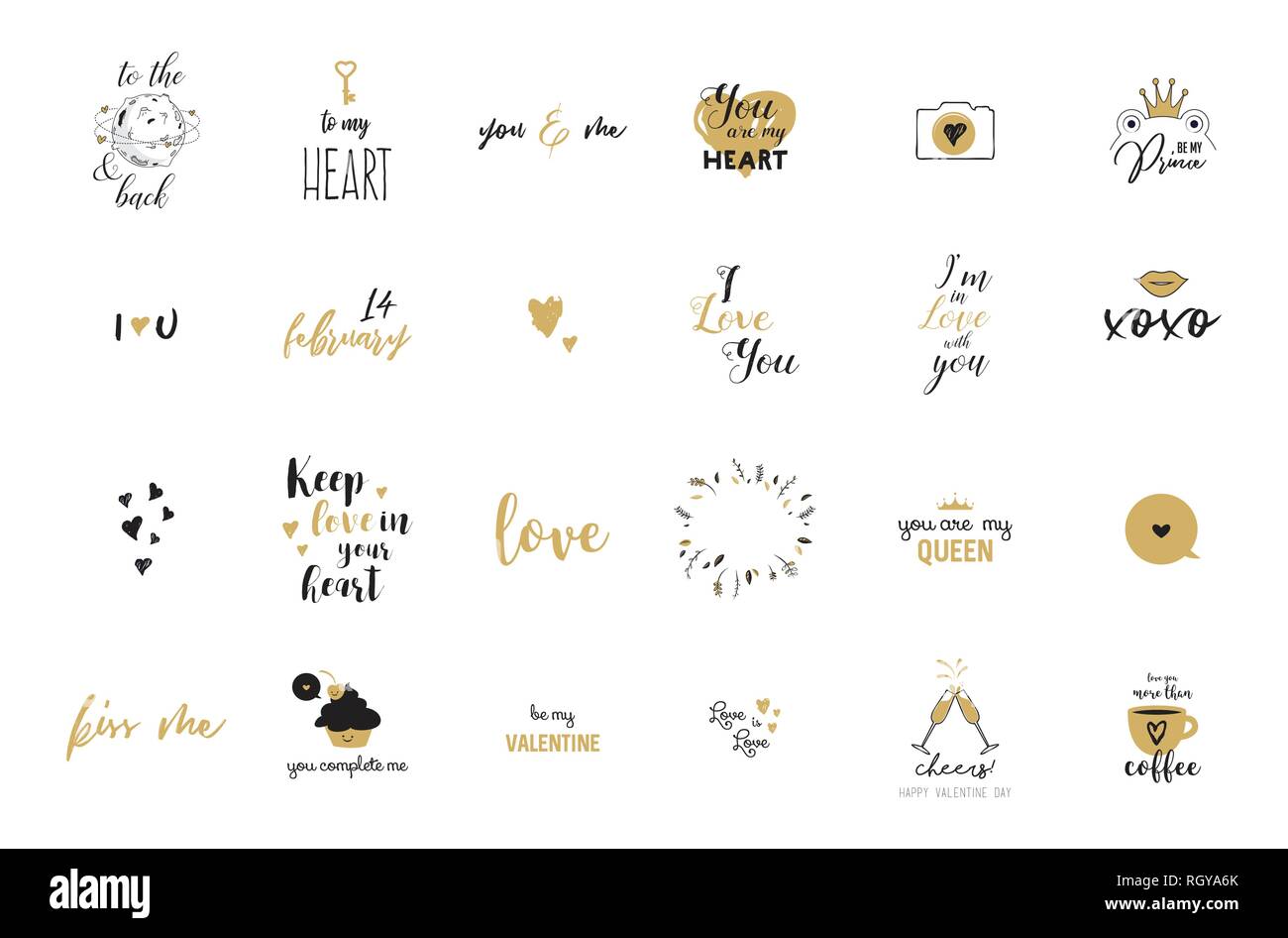 Set di nero, bianco e rosa amore scritte per il giorno di San Valentino design poster, Cartolina photo album, banner, calligrafia illustrazione vettoriale col Illustrazione Vettoriale