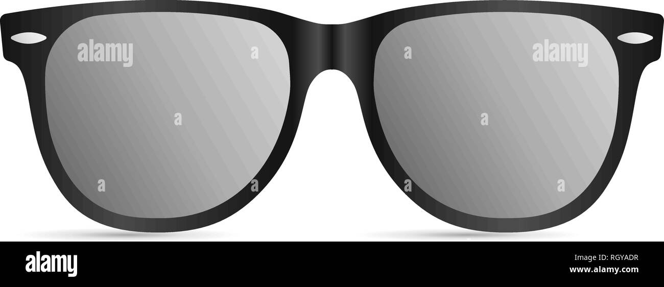 Occhiali da sole con la cornice in plastica nera isolati su sfondo bianco. Illustrazione vettoriale EPS10. Illustrazione Vettoriale