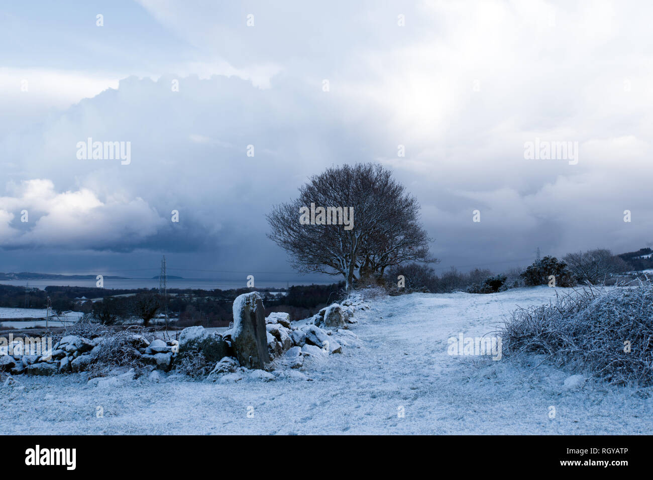 Scena invernale nel Galles del Nord vicino al villaggio di Tregarth in Gwynedd. Foto Stock