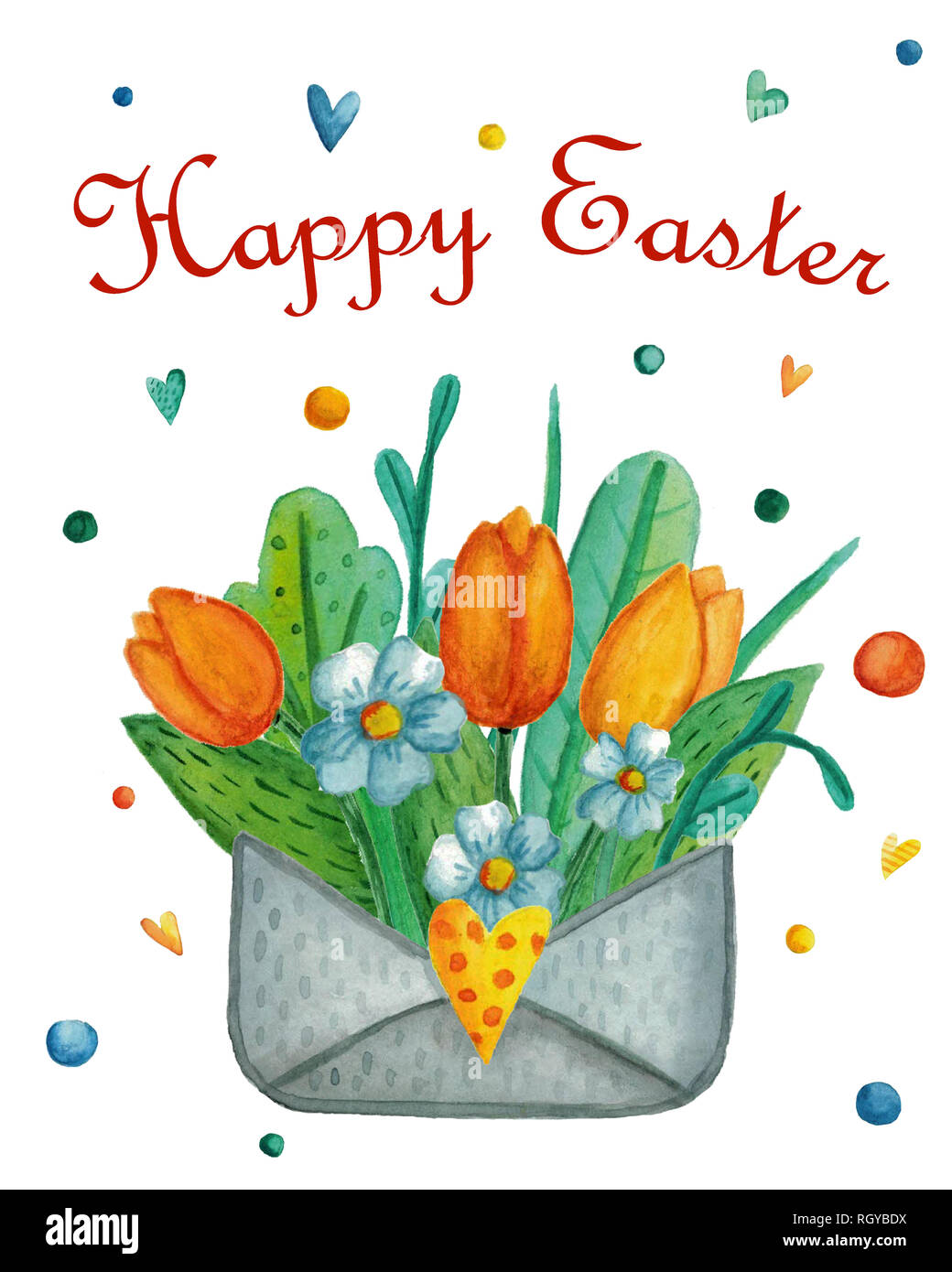 Buona Pasqua biglietto di auguri con illustrazioni ad acquerello Foto stock  - Alamy