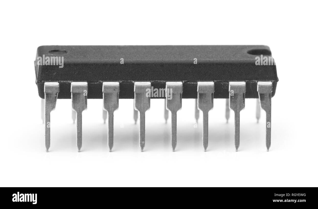 Microchip isolato su uno sfondo bianco Foto Stock