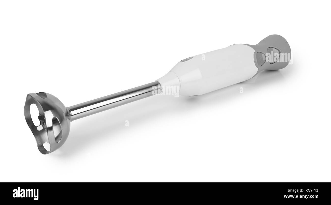 A mano elettrico mixer e stoviglie isolato su uno sfondo bianco Foto Stock