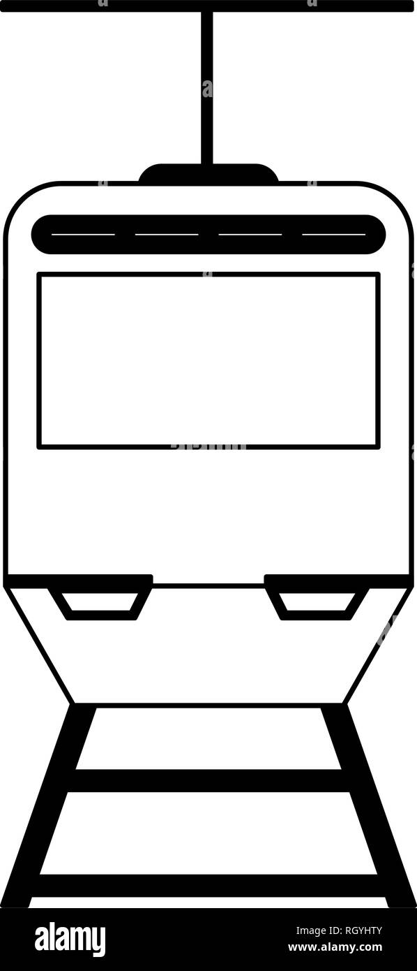 Tranvia trasporto pubblico in bianco e nero Illustrazione Vettoriale