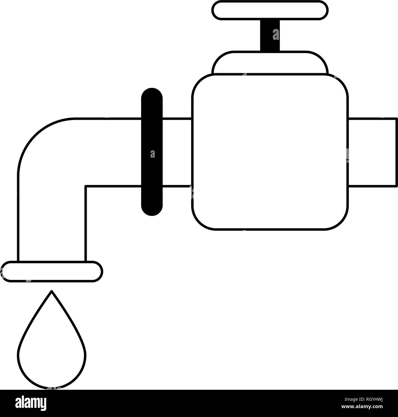 Rubinetto di acqua con drop in bianco e nero Illustrazione Vettoriale