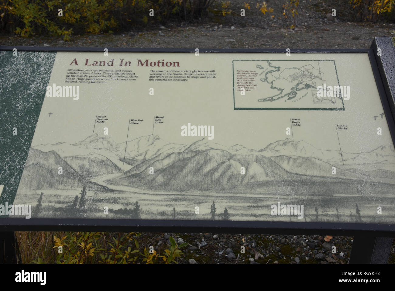 Una terra in movimento la geologia informazioni registrazione sul Denali Highway, Alaska Foto Stock