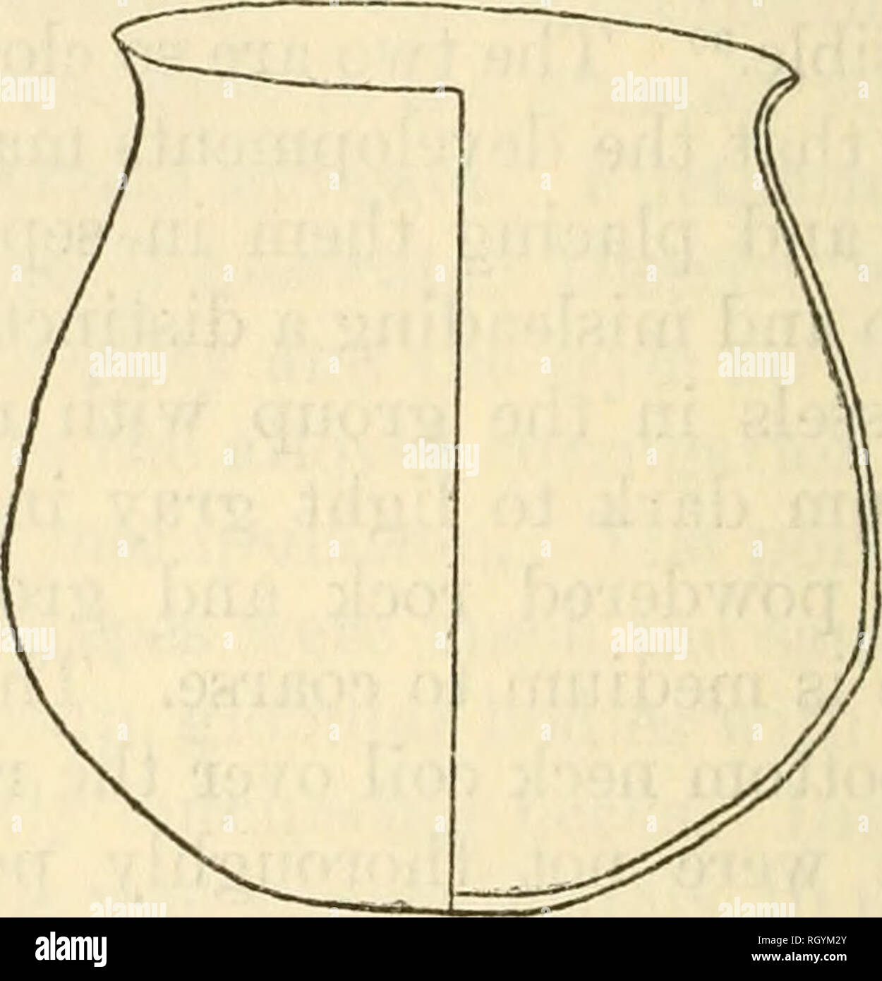 . Bollettino. Etnologia. Figura 3.- -ondulato jar culinaria forme di ritardo di sviluppo e presto grande Pueblo fasi. da 8 a 9l^ pollici (20,32 di 24.13 cm.). Il secondo gruppo aver- invecchiato un po' più grandi con un'altezza compresa tra 12 e 14 pollici (30,48 a 35,56 cm.), diametri da 12% a 141^4 pollici (31.43 a 36,19 cm.), e diametri orifizio da 8 % a 9 % pollici (20.63 a 24.44 cm.). Spessori di parete compresa tra %6 a 1^32 di un pollice (4.7 a 8.7 mm.). La maggior parte di questi esempi aveva bande alternate di pianura bobine e "ex- uberant" tacche. Una combinazione consisteva di 3 bobine di pianura Foto Stock