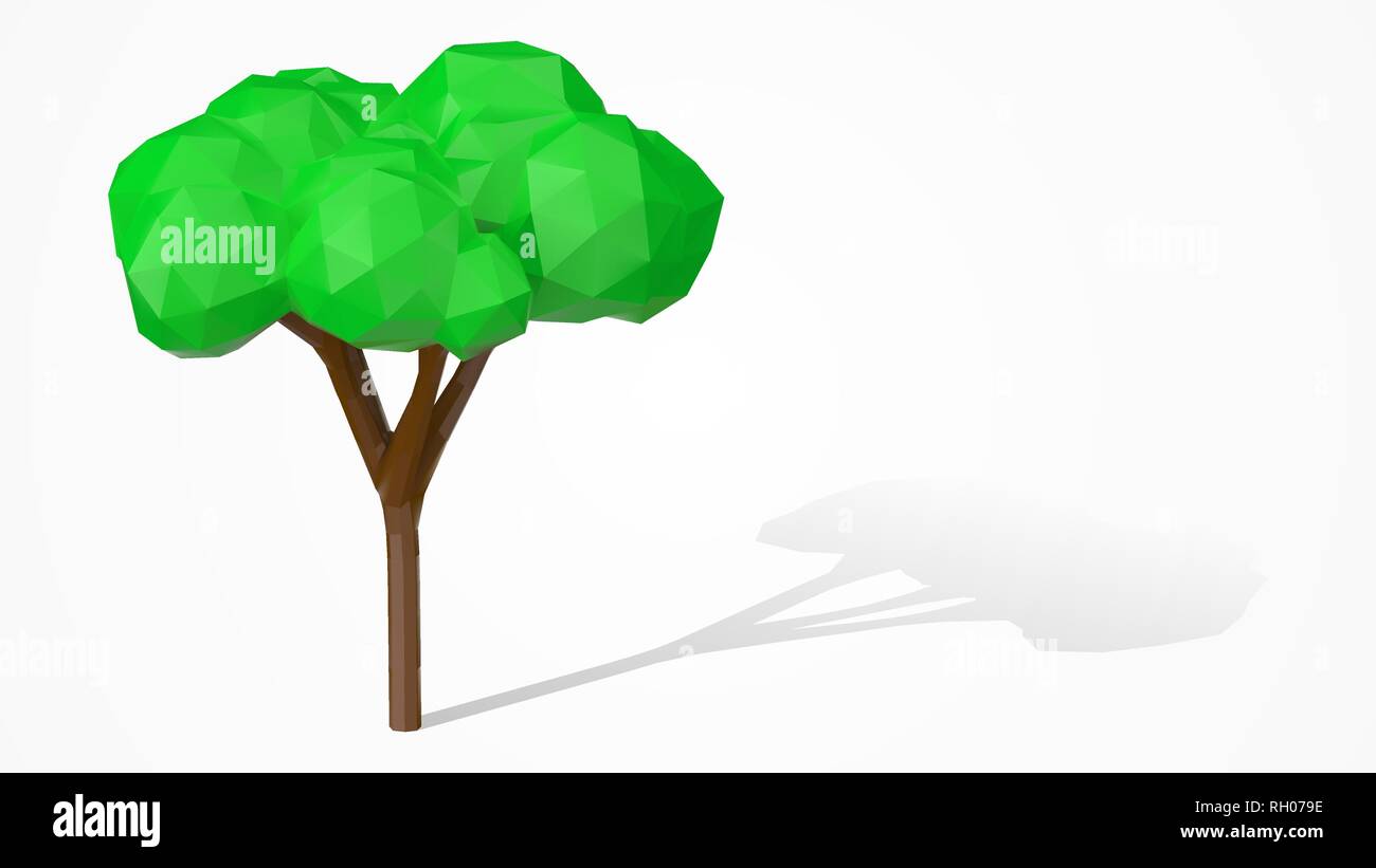 Natura poligonale ad albero. Bassa stilizzata poli design 3d elemento vettore. Illustrazione Vettoriale