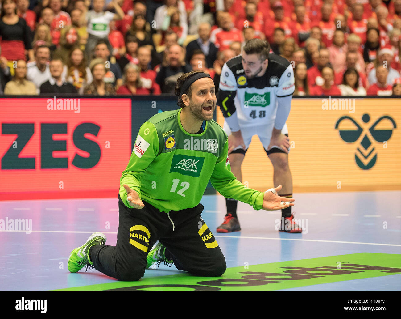 Il portiere Silvio HEINEVETTER (GER) wrestling, emozionale, gesto gesto, dietro Jannik KOHLBACHER (GER), partita per il terzo posto, Germania (GER) - Francia (FRA) 25:26, su 27.01.2019 di Herning/Danimarca pallamano World Cup 2019, dal 10.01. - 27.01.2019 in Germania e Danimarca. | Utilizzo di tutto il mondo Foto Stock