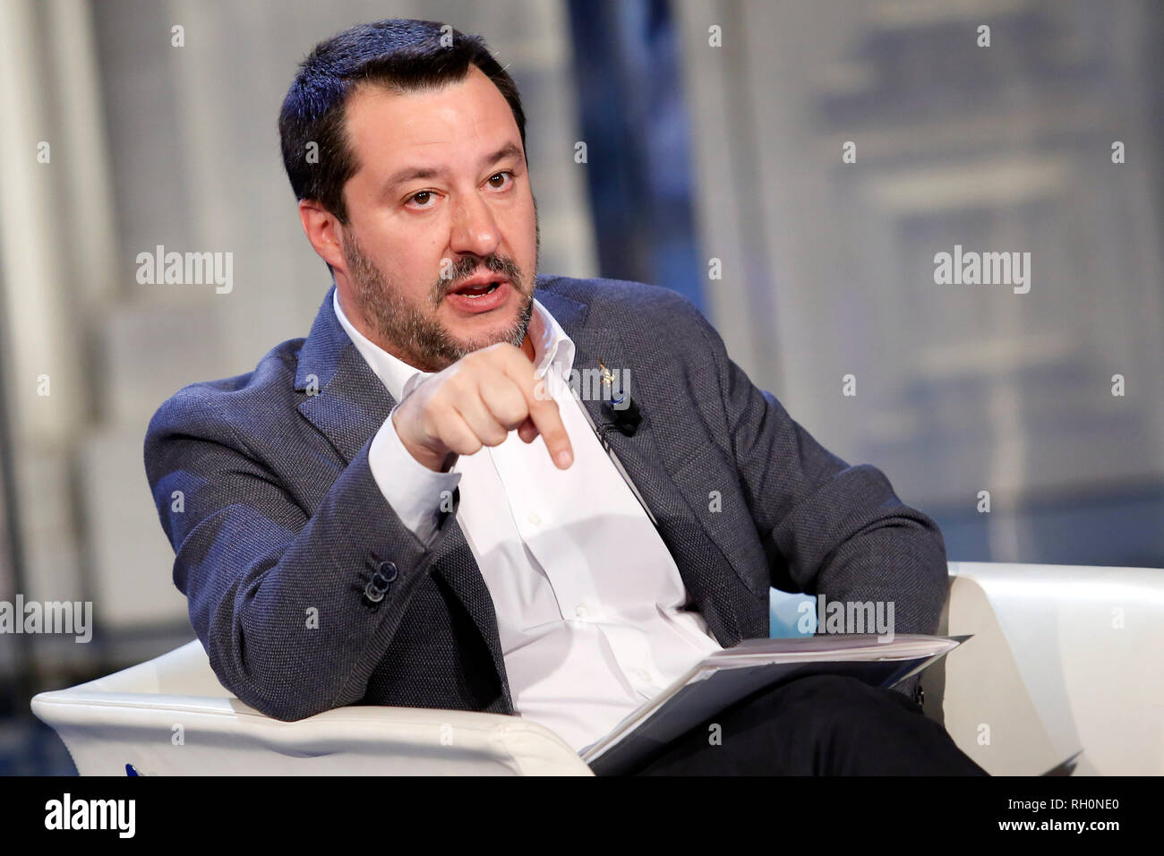 Matteo Salvini Roma il 31 gennaio 2019. Il ministro italiano degli affari interni appare come una valutazione sul programma tv Porta a Porta Foto Samantha Zucchi Insidefoto Foto Stock