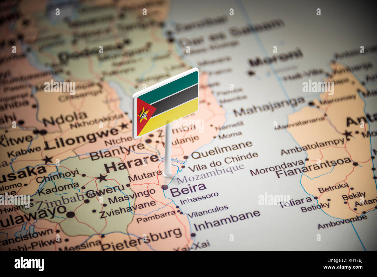 Mozambico marcati con un contrassegno sulla mappa Foto Stock