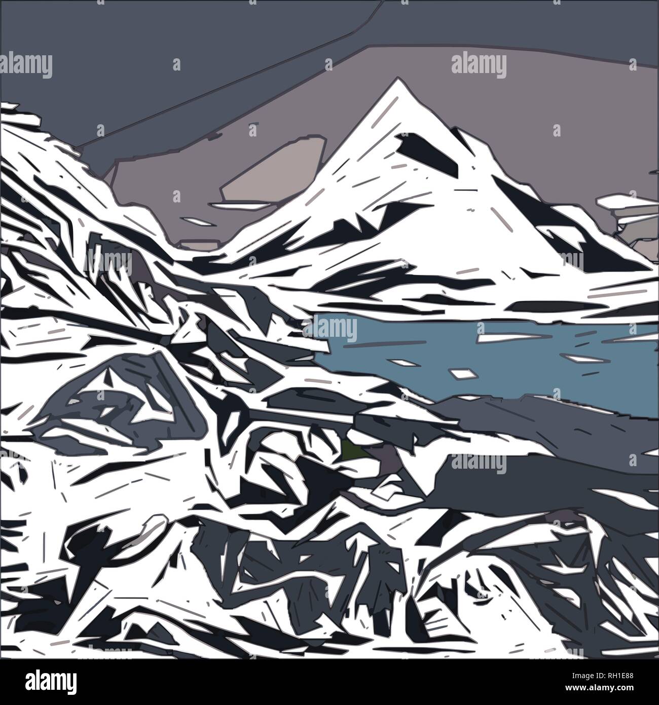 Alpine snow landscape, pianura color sketch, illustrazione vettoriale Illustrazione Vettoriale