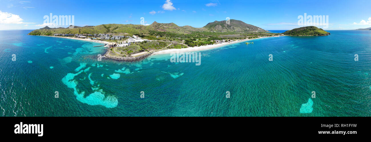 Antenna di vista panoramica del porto di Christopher e il Mar dei Caraibi, Saint Kitts, vicino al Park Hyatt hotel e Spiaggia di Reggae Foto Stock