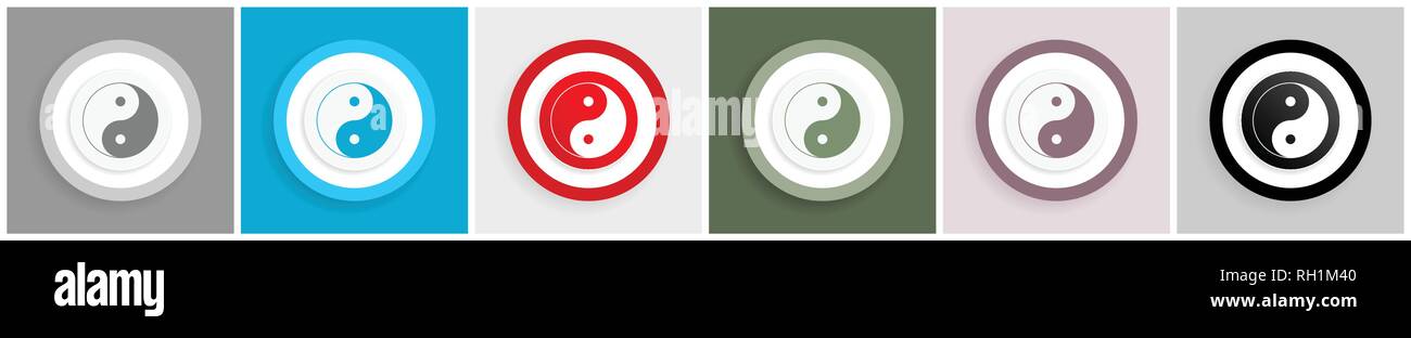 Ying yang icon set, illustrazioni vettoriali in 6 opzioni per la progettazione web e applicazioni per dispositivi mobili Illustrazione Vettoriale