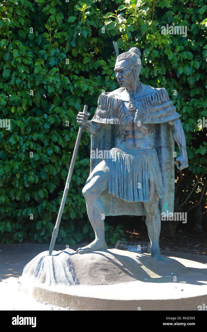 Rangatira in bronzo della statua di Michael Weir in Waihi, Nuova Zelanda Foto Stock