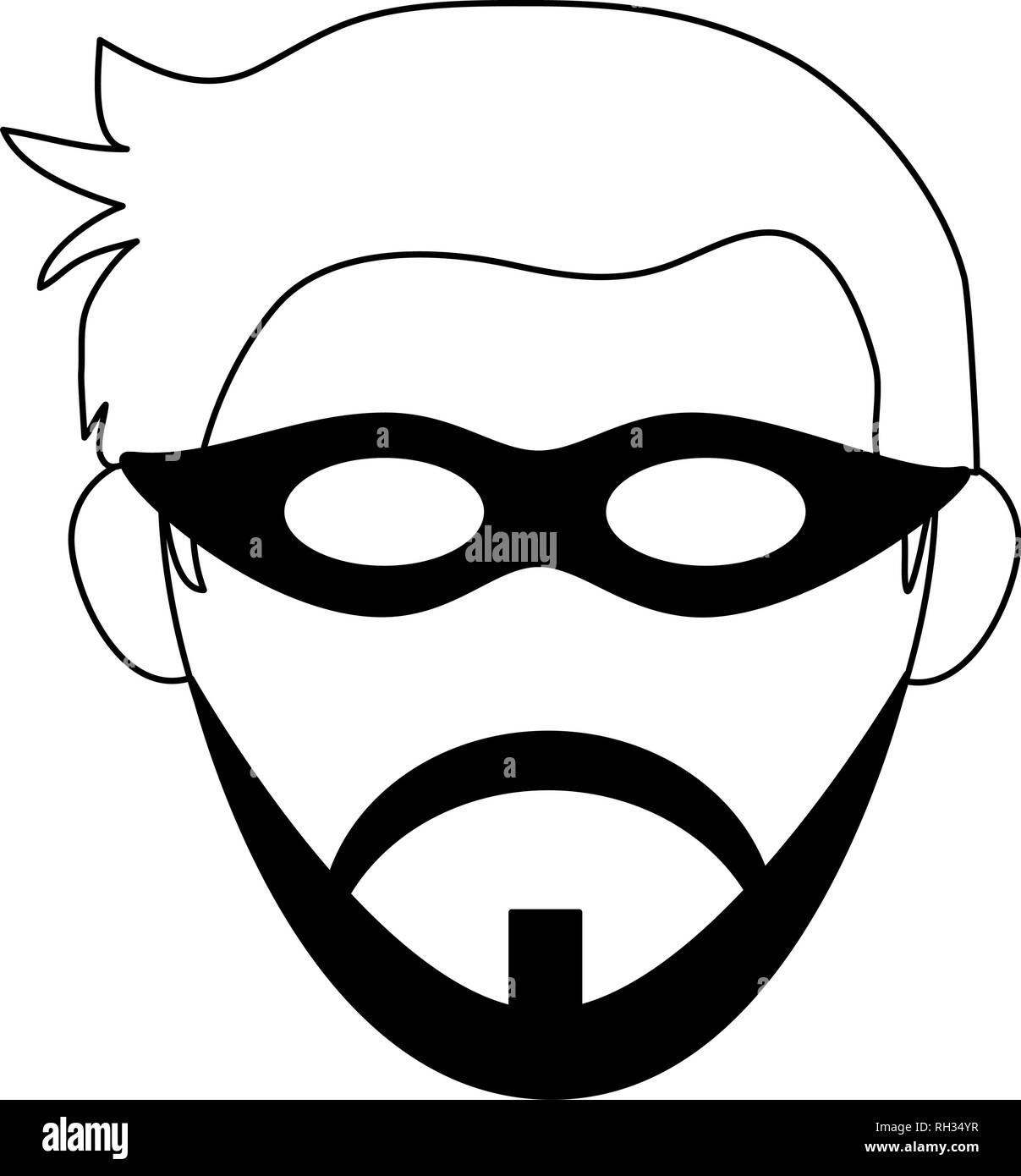 Uomo viso con maschera e testa di barba in bianco e nero Immagine e  Vettoriale - Alamy