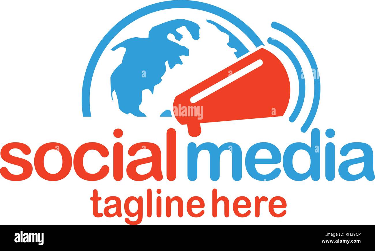 Social media logo, Globe e megafono, Speak up icona logo design. Illustrazione Vettoriale