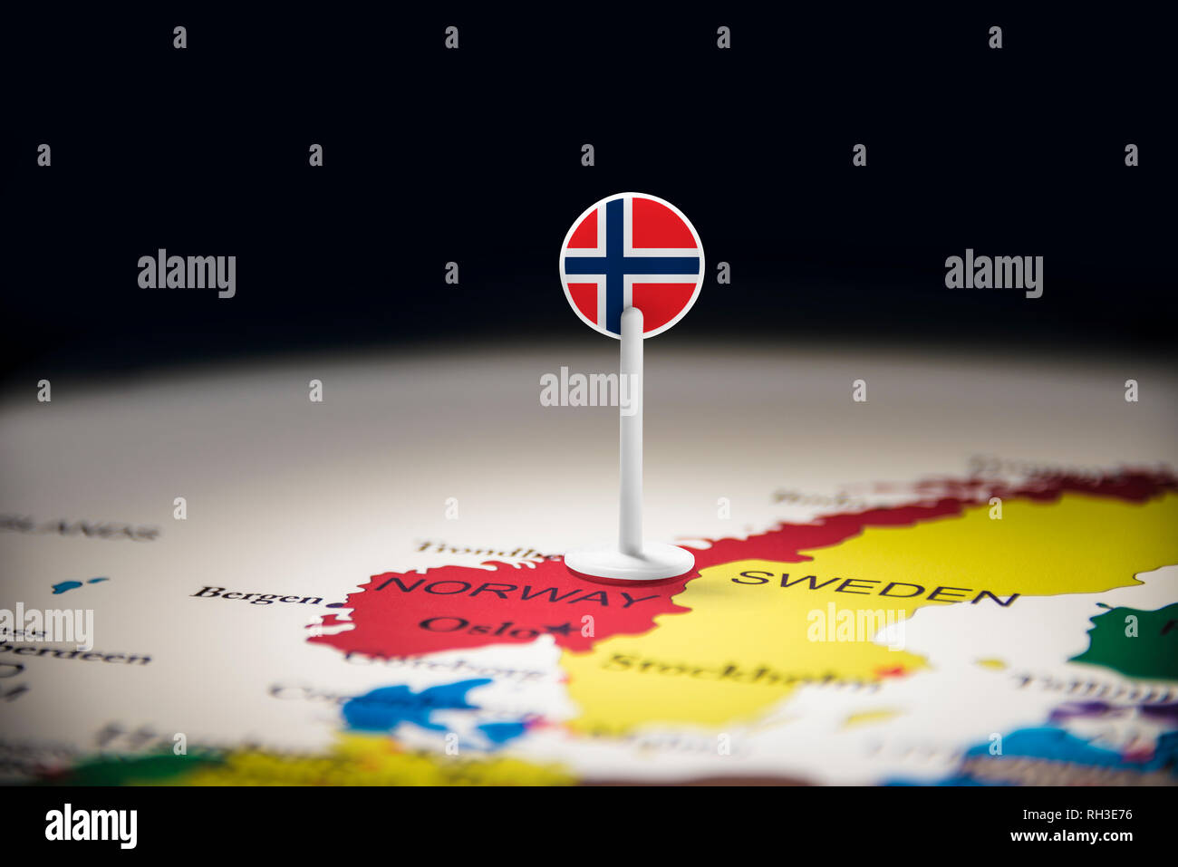 Norvegia marcati con un contrassegno sulla mappa Foto Stock