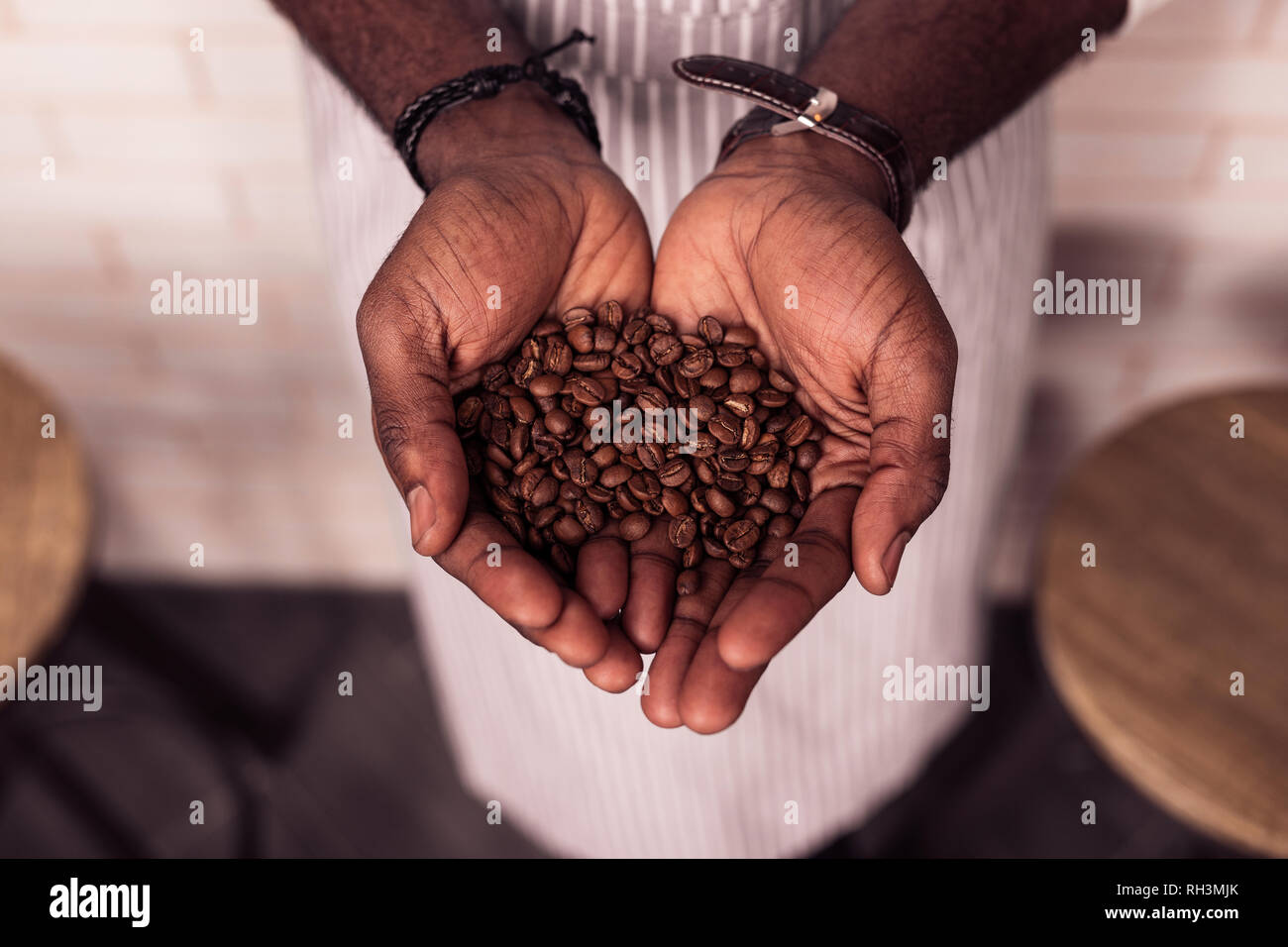 Vista superiore di alta qualità di caffè in grani Foto Stock