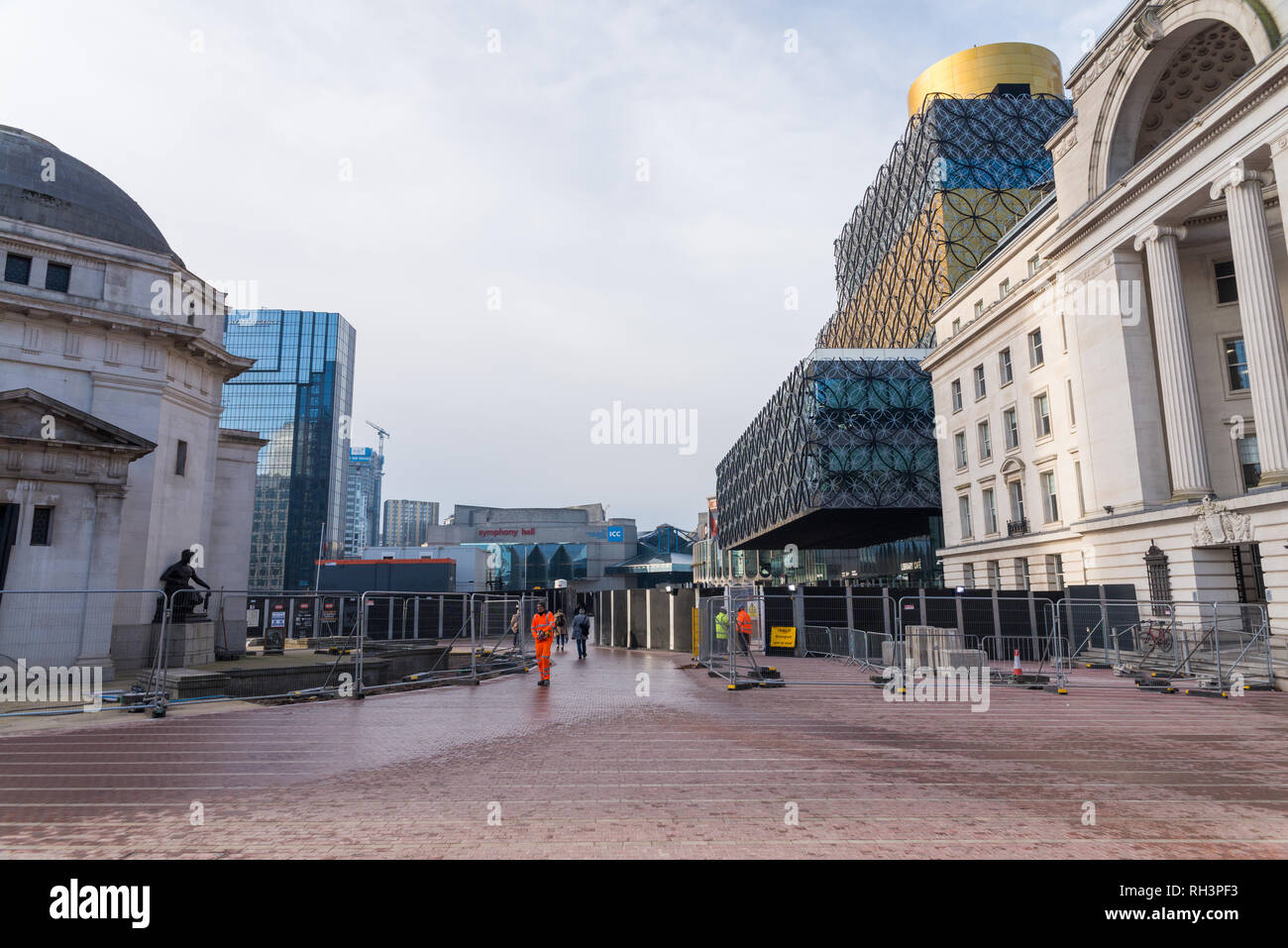 Prosegue la costruzione dalla Biblioteca di Birmingham e Baskerville casa in Centenary Square, Birmingham Foto Stock