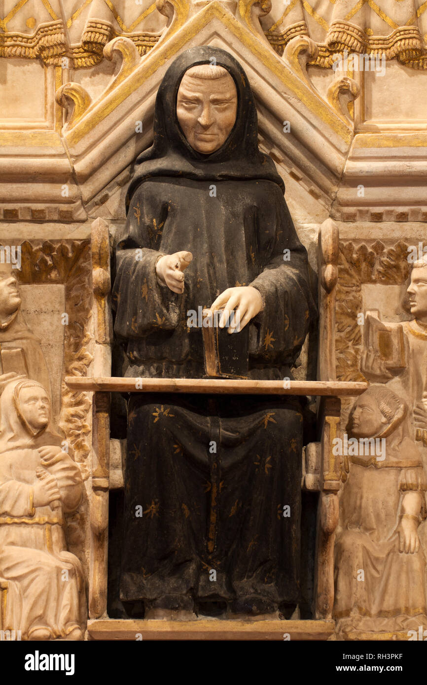 Il monaco nero insegnamento - dettaglio del Lanfranco Settala il sarcofago (opera di Giovanni di Balduccio, XIV C) - Chiesa di San Marco - Milano Foto Stock