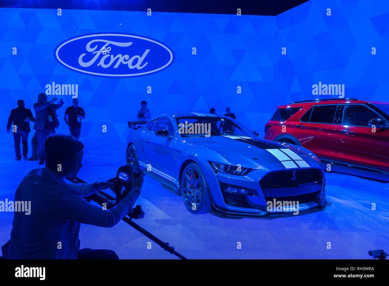 DETROIT, MI/STATI UNITI D'America - 14 gennaio 2019: UN 2020 Ford Shelby Cobra Mustang GT500 auto presso il North American International Auto Show (NAIAS). Foto Stock