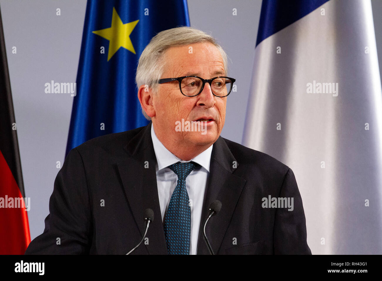 Jean Claude Juncker bei der Erneuerung des deutsch-französischen Freundschaftsvertrages im Rathaus. Aachen, 22.01.2019 Foto Stock