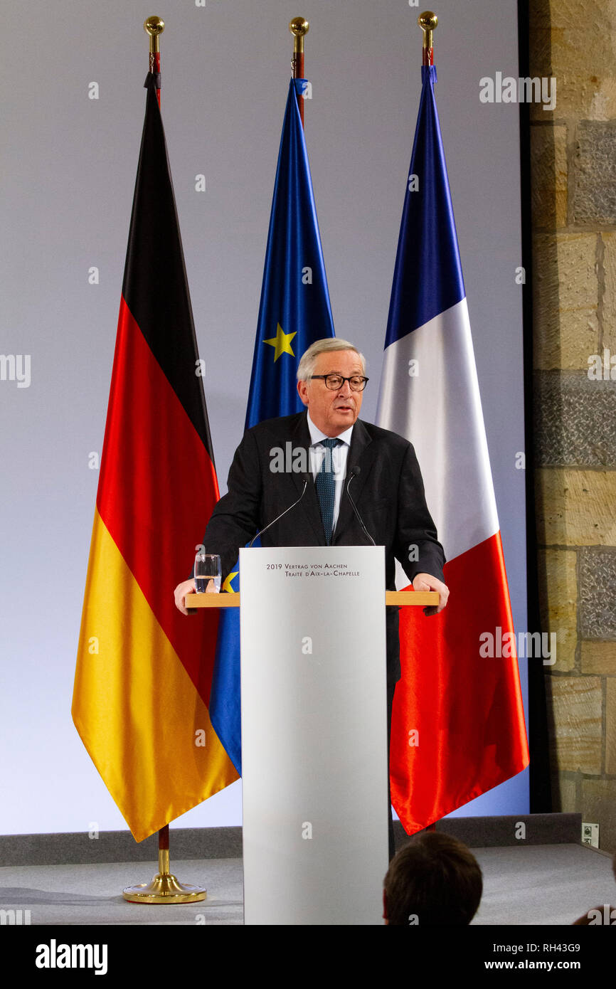 Jean Claude Juncker bei der Erneuerung des deutsch-französischen Freundschaftsvertrages im Rathaus. Aachen, 22.01.2019 Foto Stock