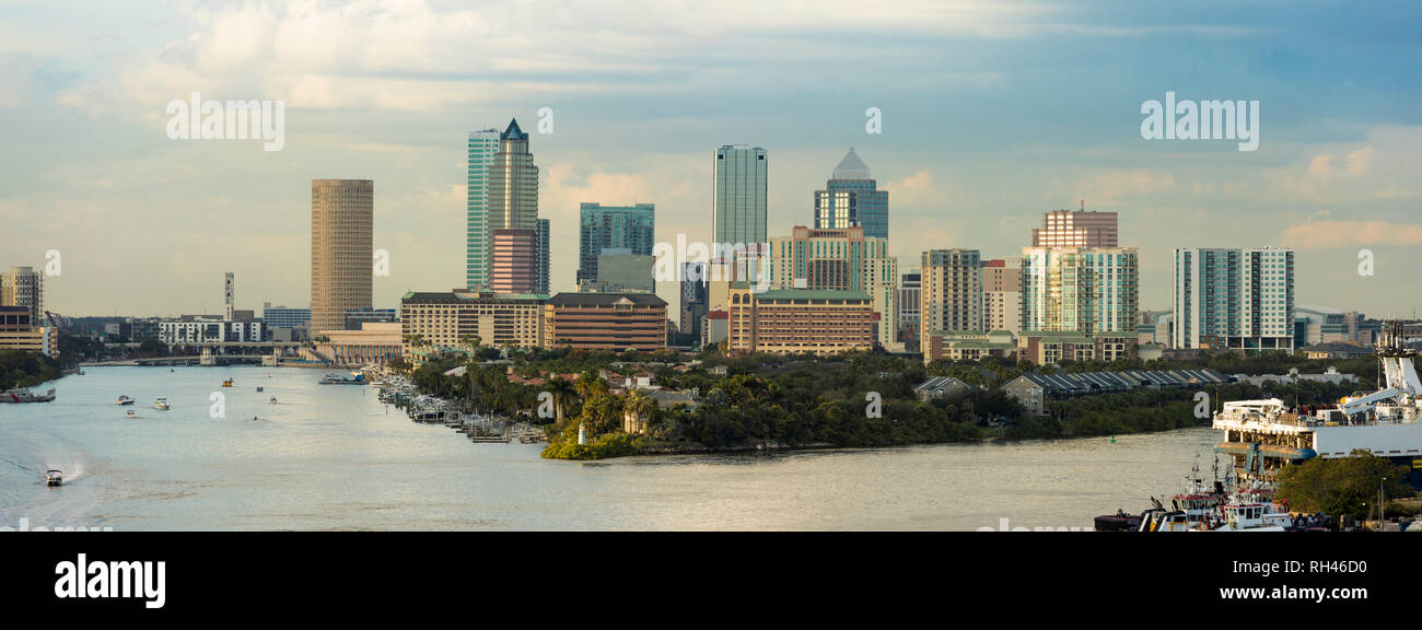Vista dell'area del centro di Tampa, Florida e porta dal sud. Logo sono stati rimossi. Un editoriale versione con i nomi commerciali è anche dispon Foto Stock