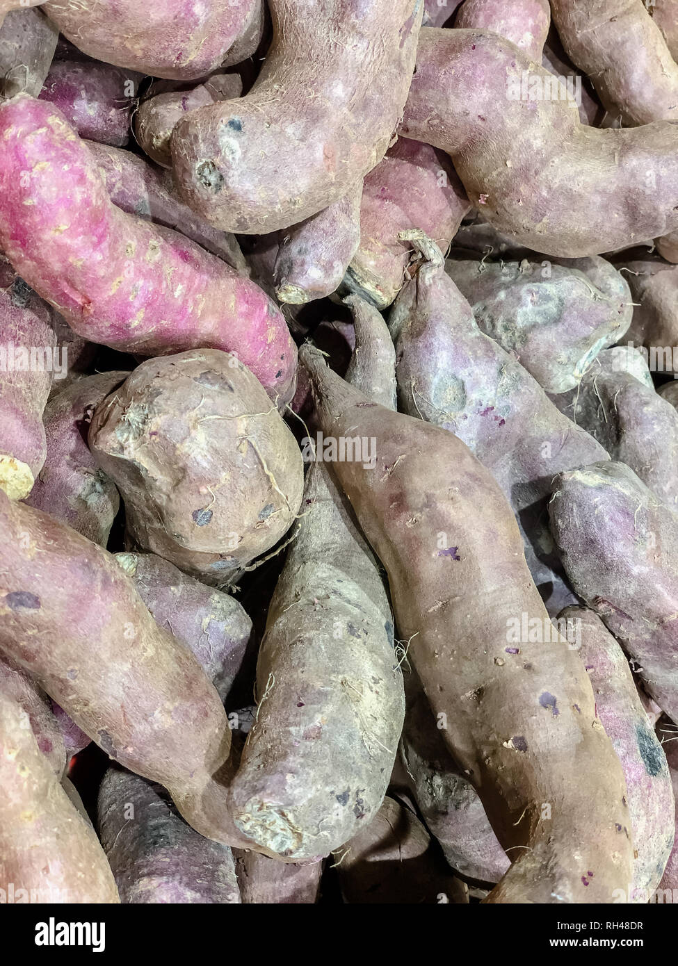 Patate dolci impilati per mercato Foto Stock