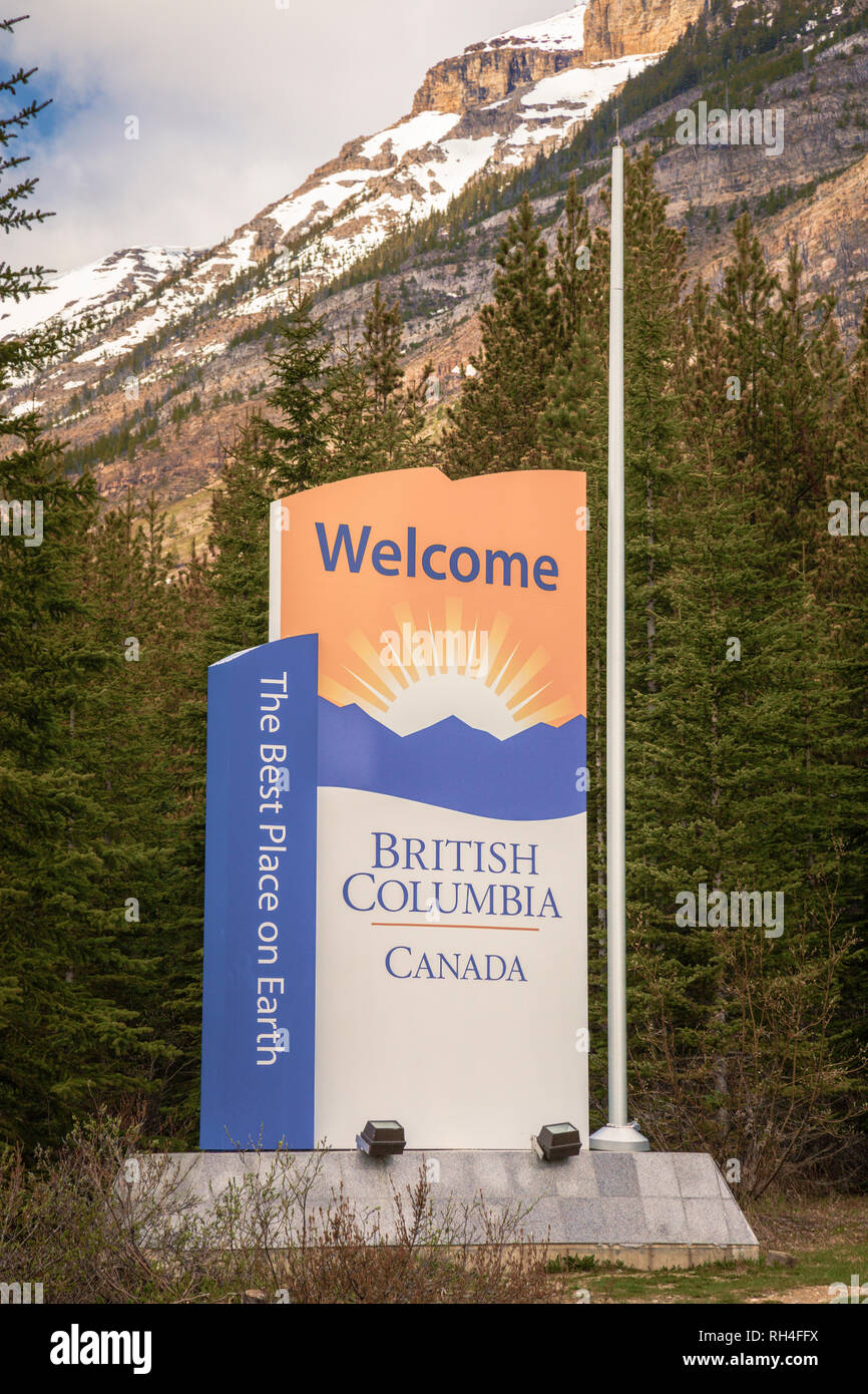 Benvenuti in British Columbia segno. La British Columbia, Canada. Foto Stock