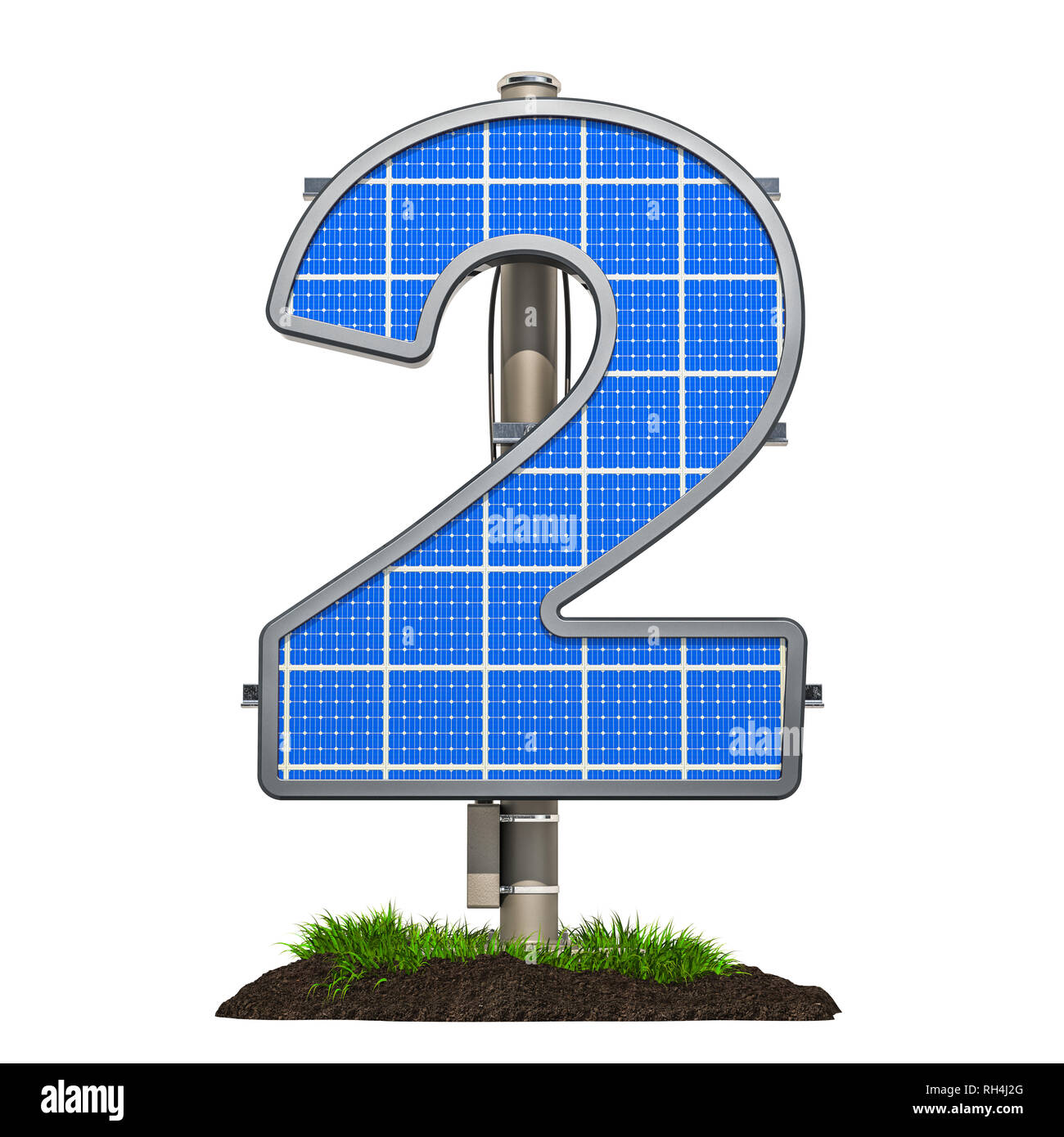 Numero 2. Pannello solare in forma di numero 2, 3D rendering isolati su sfondo bianco Foto Stock