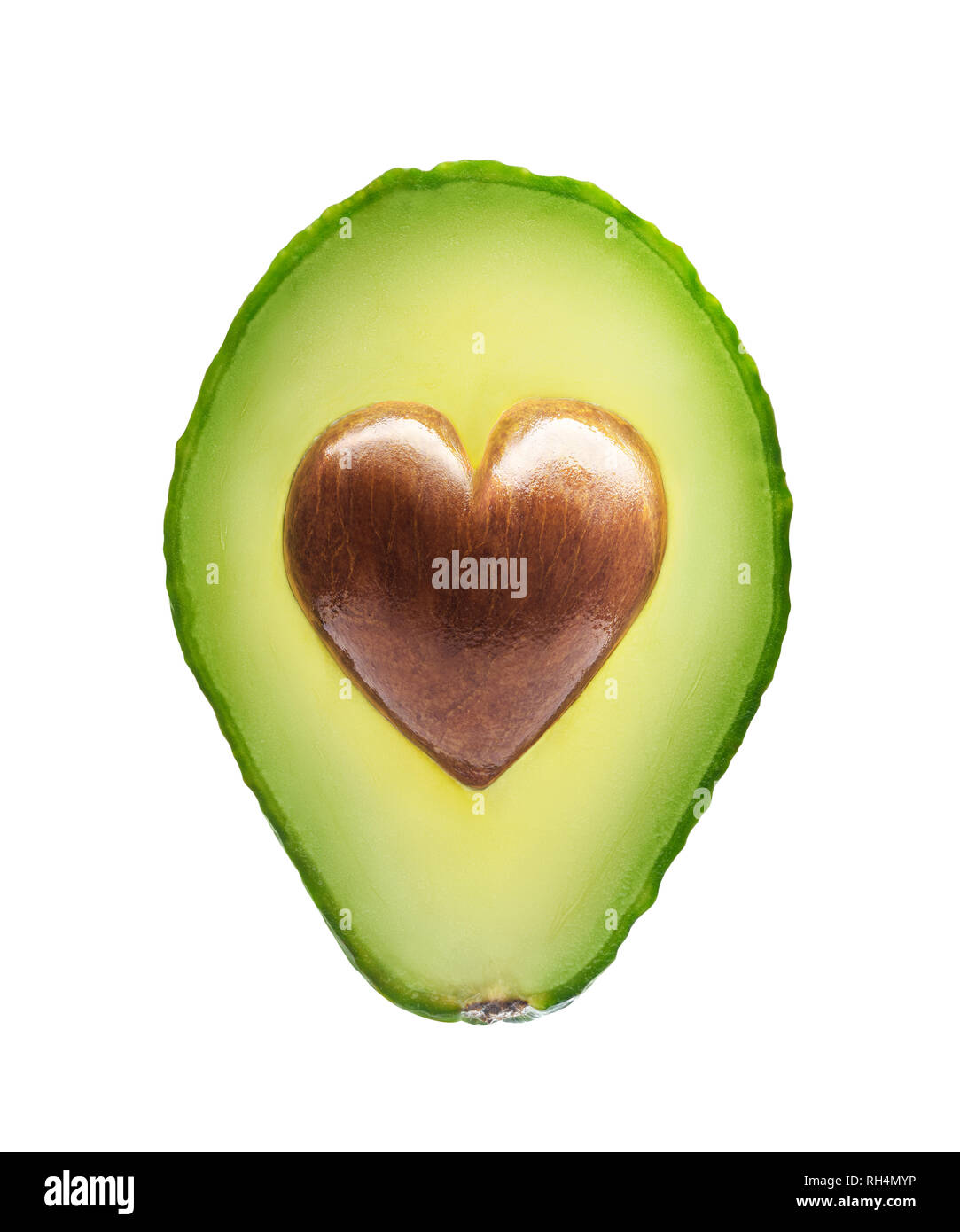 Avocado con forma di cuore seme isolato su uno sfondo bianco Foto Stock