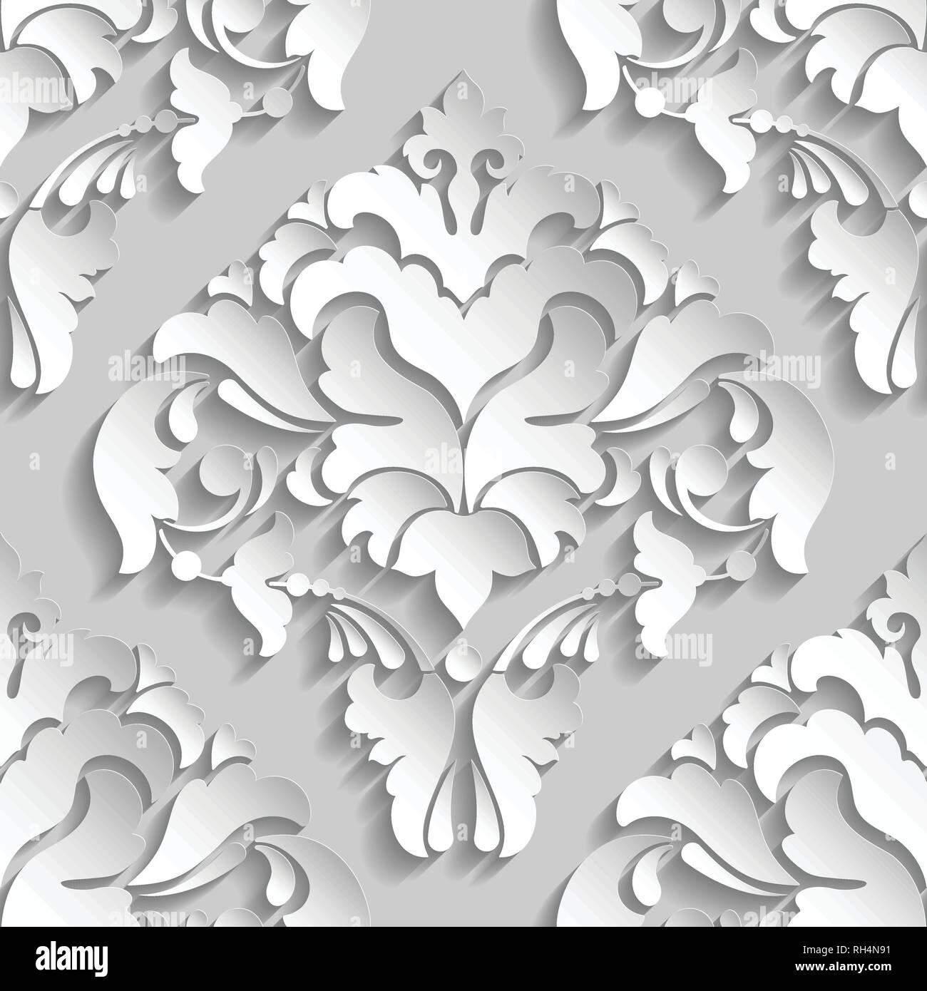 3D Disegno bianco carta tagliata, vettore di damasco pattern seamless lusso elegante texture per interno sfondi sfondi, ,parete e pavimento di piastrella 3d pattern Illustrazione Vettoriale