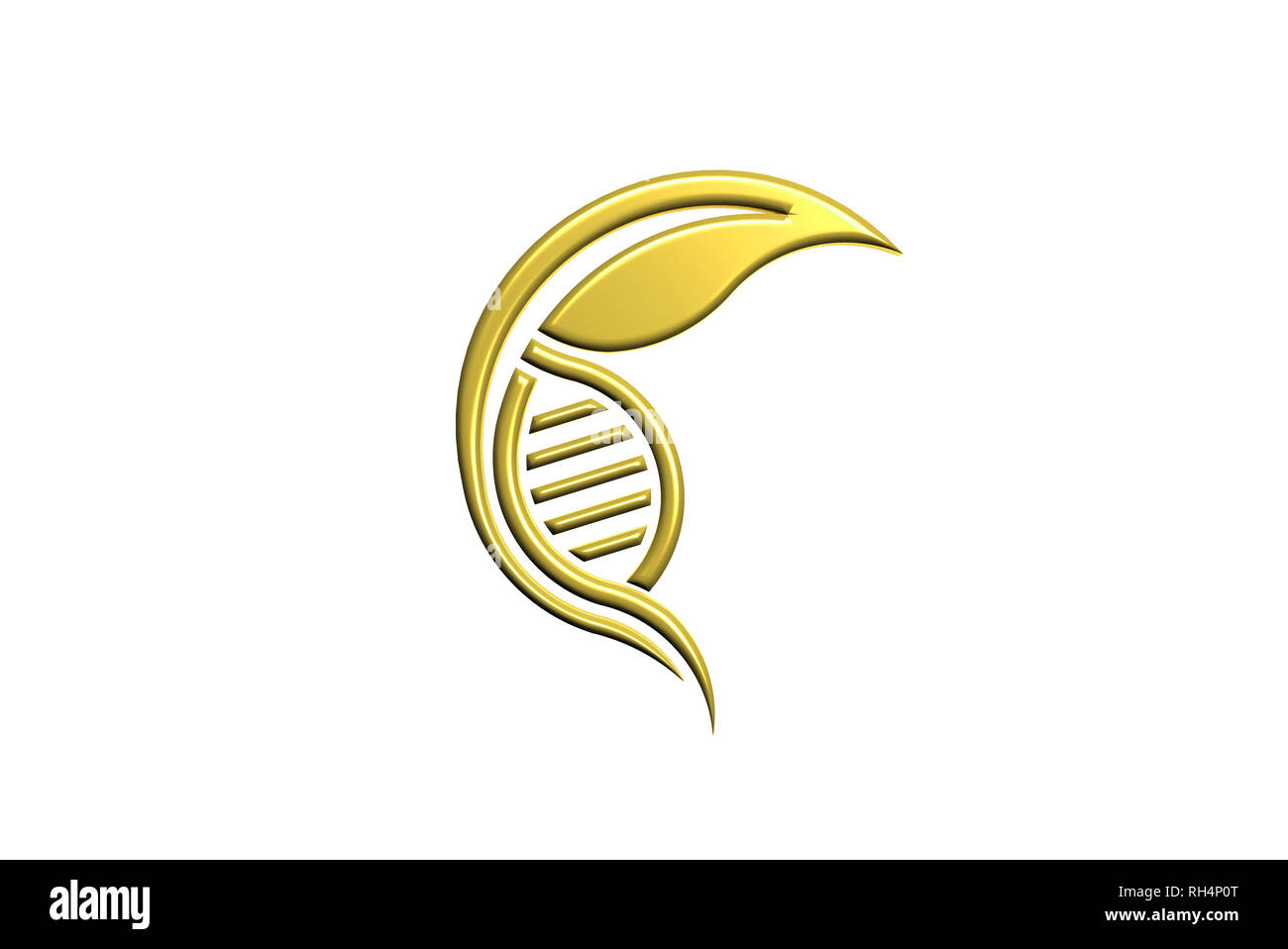 Biologia il logo di DNA. Gold Style. 3D Render illustrazione Foto Stock