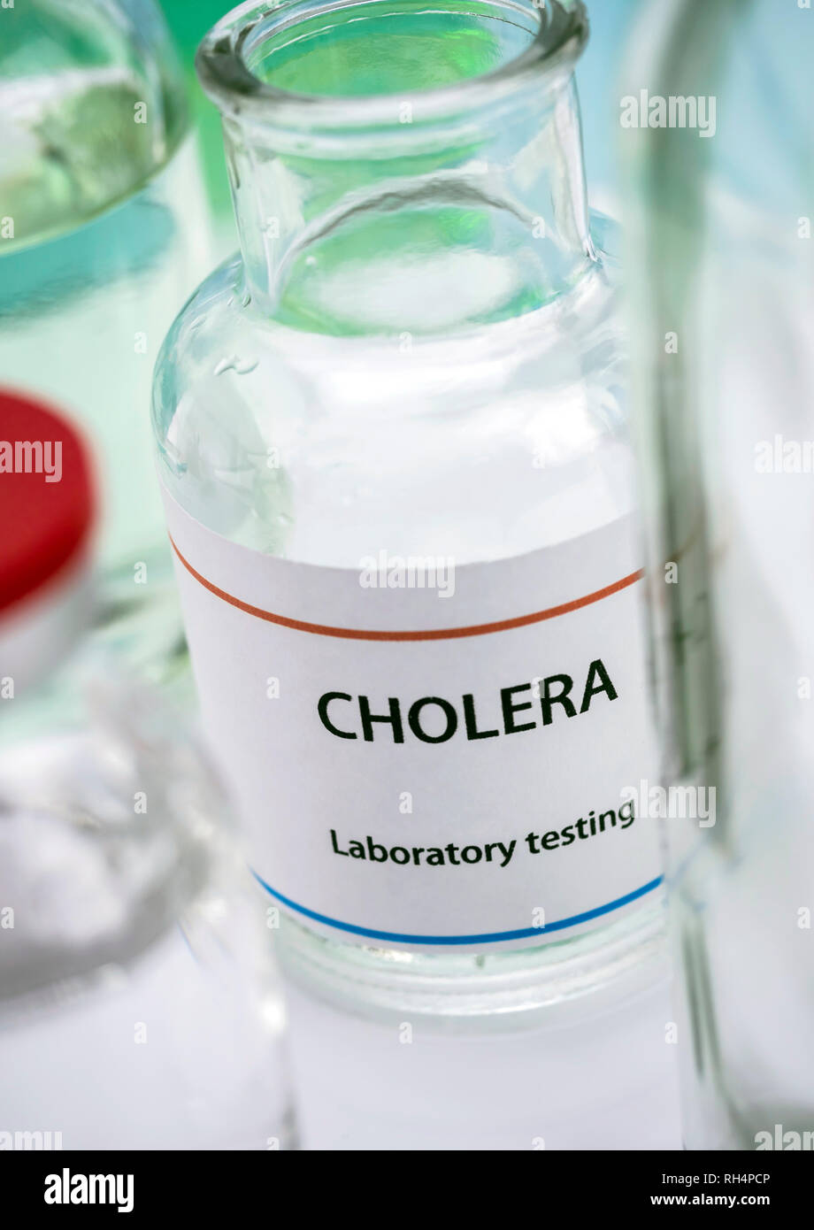 Testare il colera in laboratorio, immagine concettuale, composizione in orizzontale Foto Stock