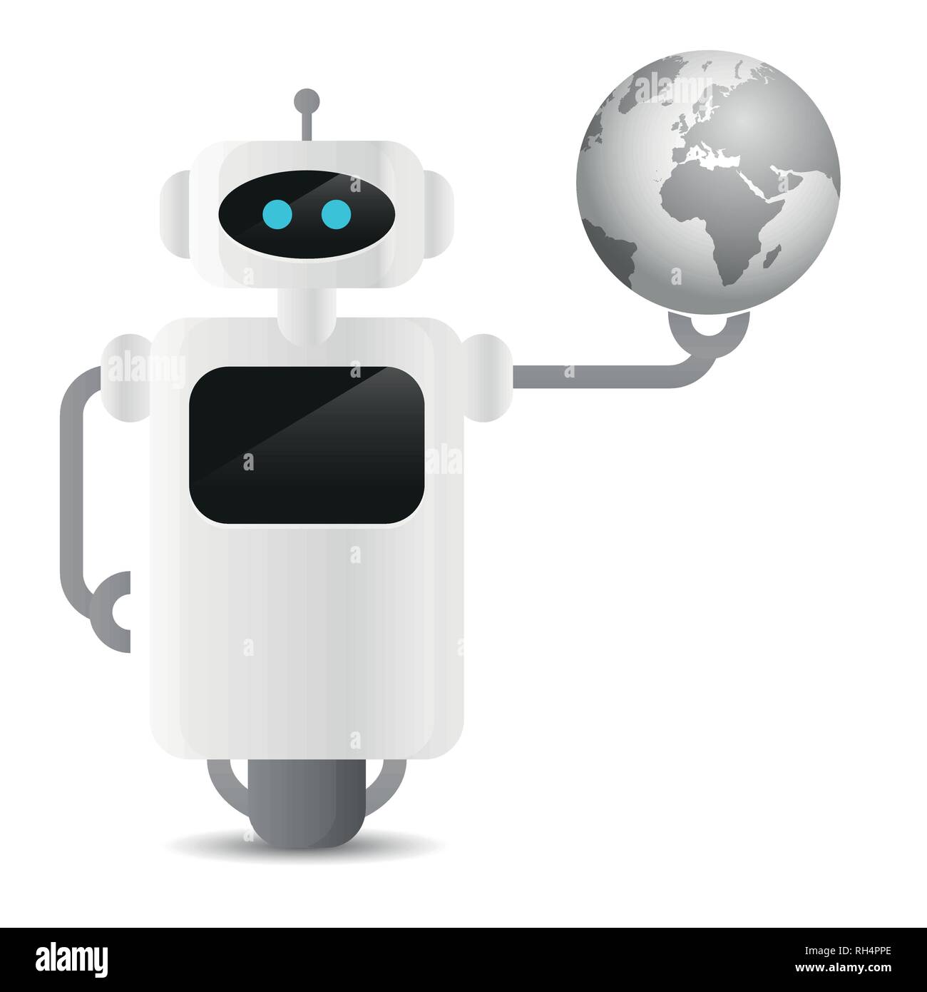 Simpatico robot azienda globo terrestre in mano illustrazione vettoriale EPS10 Illustrazione Vettoriale
