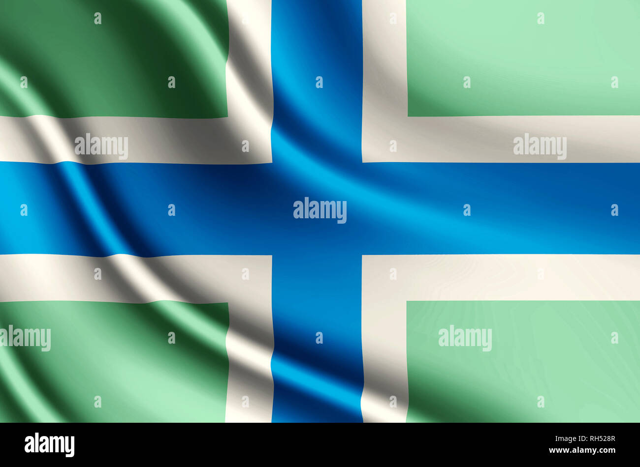 Severn croce moderna e realistica closeup 3D illustrazione di bandiera. Perfetto per lo sfondo o scopi di texture. Foto Stock