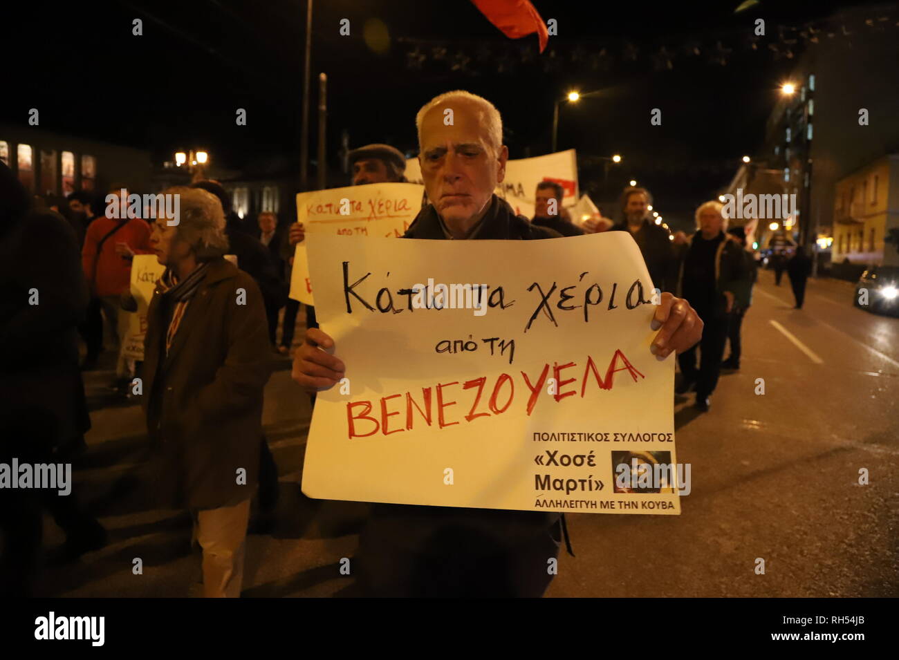 Atene, Grecia. 31 gennaio, 2019. Leftists dimostrare in Atene, contro un possibile intervento in Venezuella. Credito: George Panagakis/Pacific Press/Alamy Live News Foto Stock