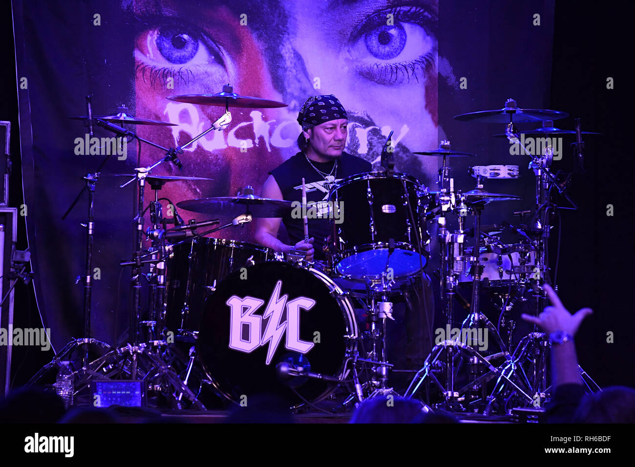 San Juan Capistrano, California, Stati Uniti d'America. 16 gennaio, 2019. Francesco Ruiz di Buckcherry esegue esegue per la gamba della guerra la vernice Tour presso il Coach House San Juan Capistrano, California Credit: Dave Safley/ZUMA filo/Alamy Live News Foto Stock