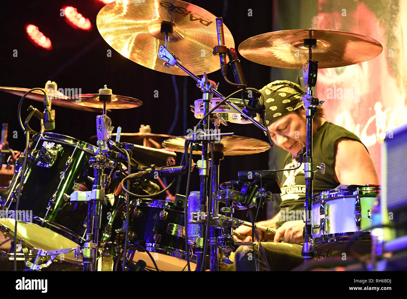 San Juan Capistrano, California, Stati Uniti d'America. 16 gennaio, 2019. Francesco Ruiz tamburi con Buckcherry esegue esegue per la gamba della guerra la vernice Tour presso il Coach House San Juan Capistrano, California Credit: Dave Safley/ZUMA filo/Alamy Live News Foto Stock