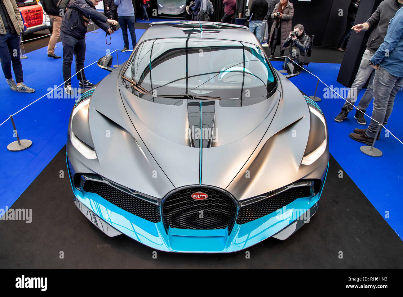 Parigi, Francia. 31st gennaio 2019. Bugatti Divo - il Festival Internazionale dell'Automobile riunisce a Parigi le più belle concept car realizzate dai costruttori, dal 30 gennaio al 3 febbraio 2019. Credit: Bernard Menigault/Alamy Live News Foto Stock