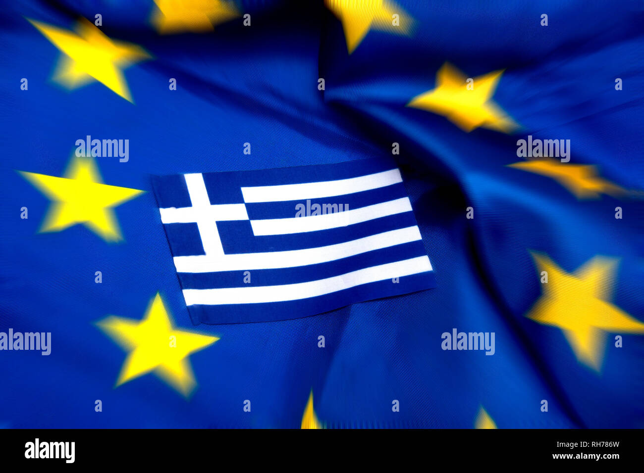 Le bandiere della Unione Europea e della Grecia Foto Stock