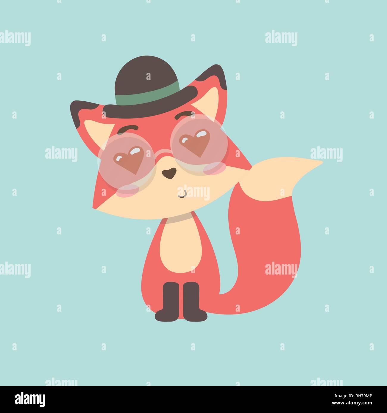 Carino fox cartoon su sfondo color pastello. Illustrazione Vettoriale