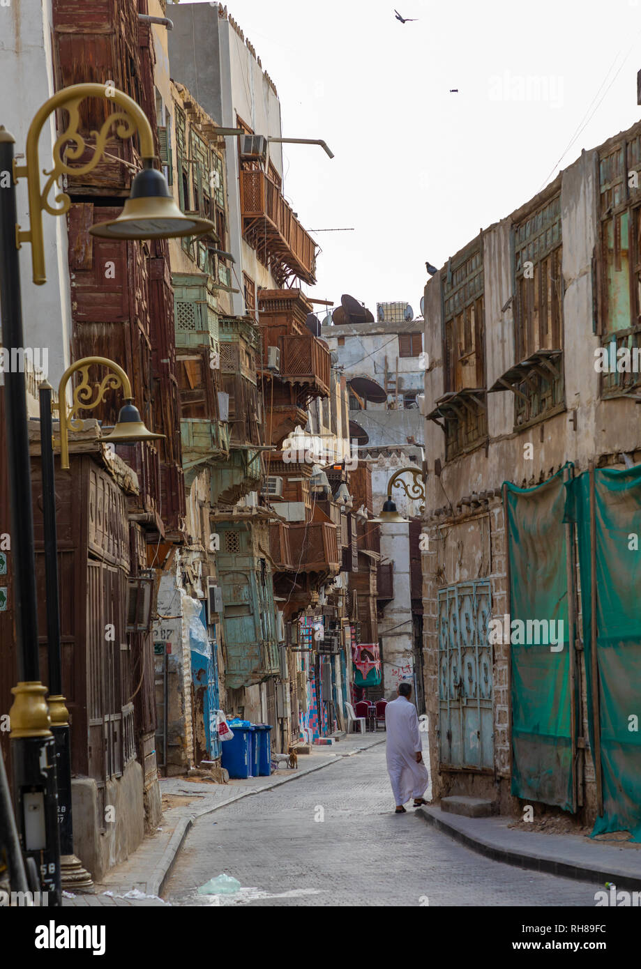 Le vecchie case in legno mashrabiyas di al-Balad trimestre, Mecca provincia, Jeddah, Arabia Saudita Foto Stock