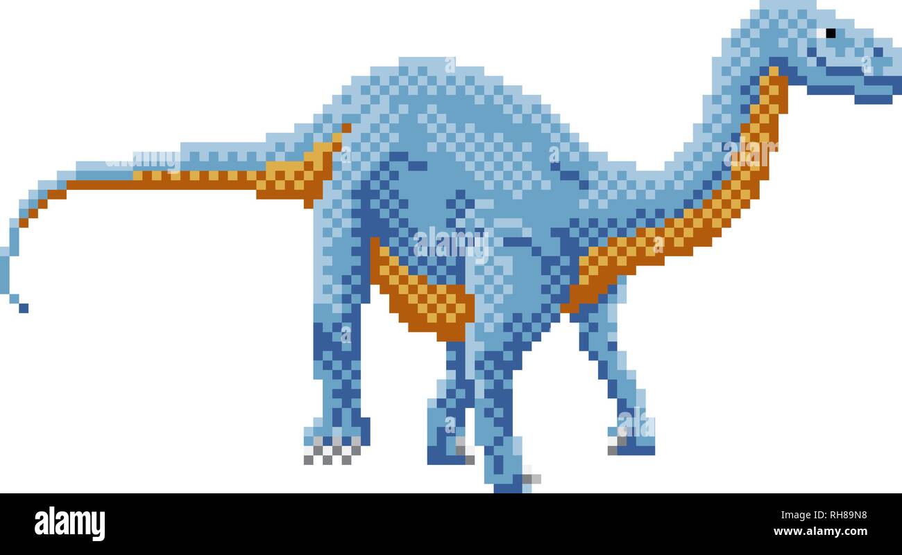Dinosauro Diplodocus Pixel Art Arcade Game Cartoon Illustrazione Vettoriale