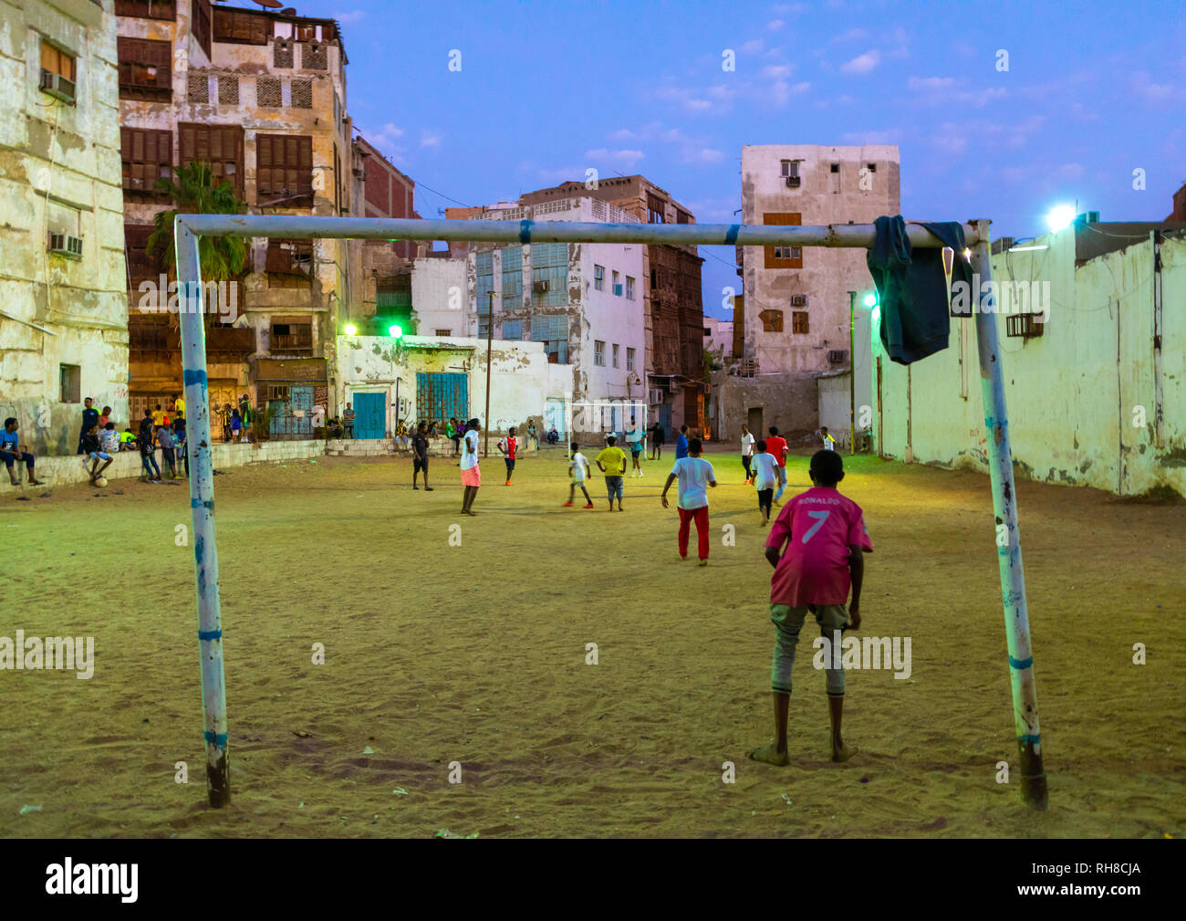 Le vecchie case in legno mashrabiyas di al-Balad trimestre, Mecca provincia, Jeddah, Arabia Saudita Foto Stock