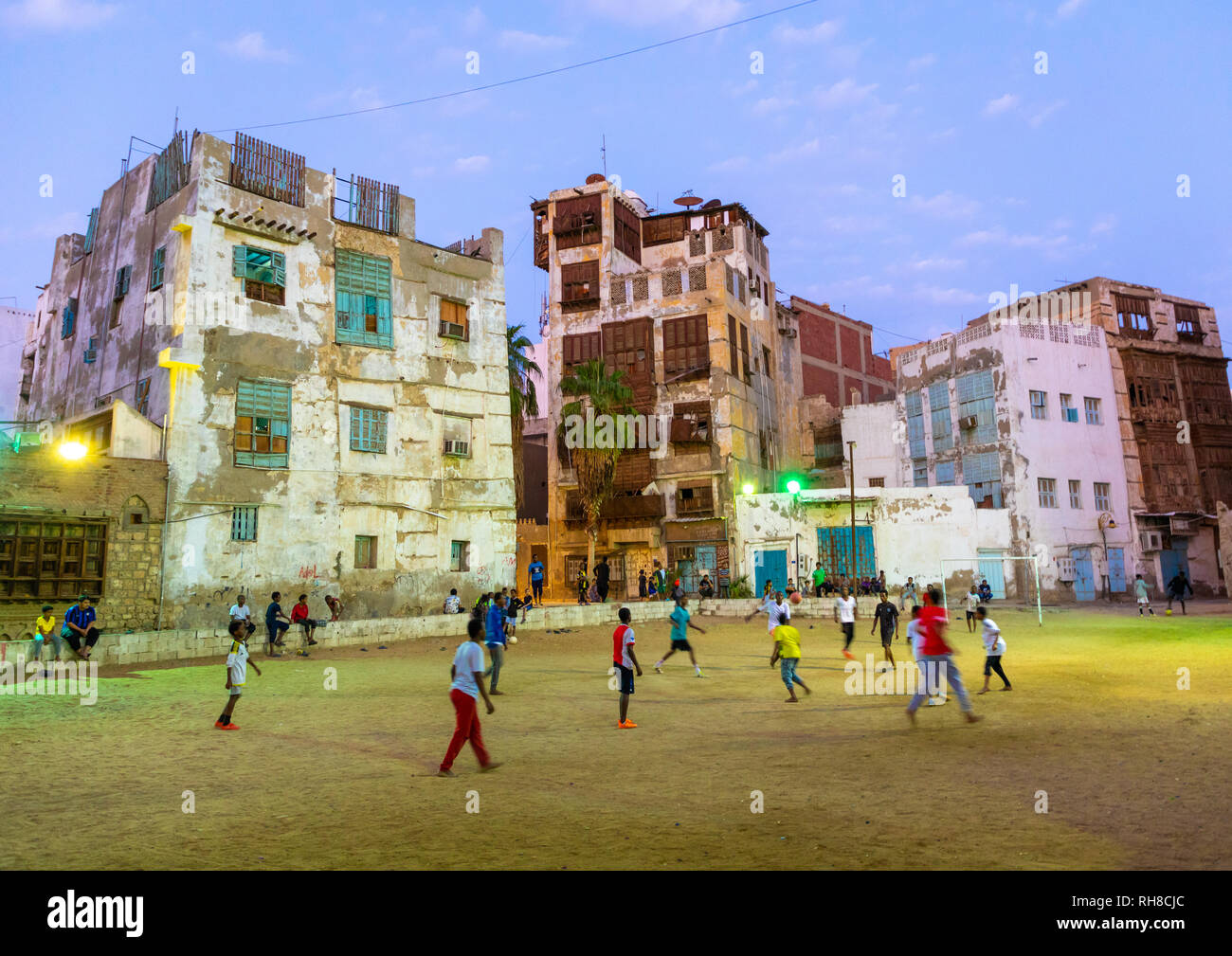 Le vecchie case in legno mashrabiyas di al-Balad trimestre, Mecca provincia, Jeddah, Arabia Saudita Foto Stock